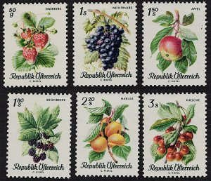 Austria #778 - 783 1966 Serie completa Nuevas NH "Uvas, Manzanas y otras frutas"