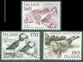 Islandia #534 - 536  1980 Serie completa Nueva NH "Fauna marina"