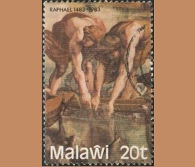 Malawi #415 1983 "500 años del nacimiento de Rafael - Recogiendo las redes"