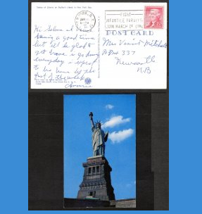 Estados Unidos #1033 1954 Postal con Sello parlante Parálisis infantil "Jeferson"